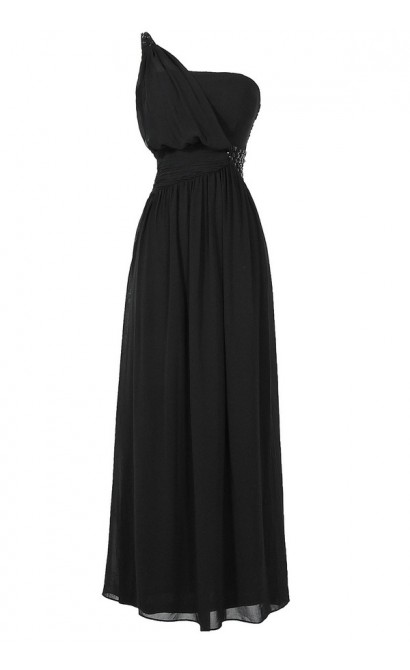 One Shoulder Embellished Maxi Dress in Black